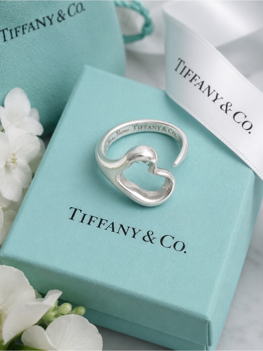 Authentic Tiffany & Co. Elsa Peretti Open Heart Ring Sterling Silver Size 5